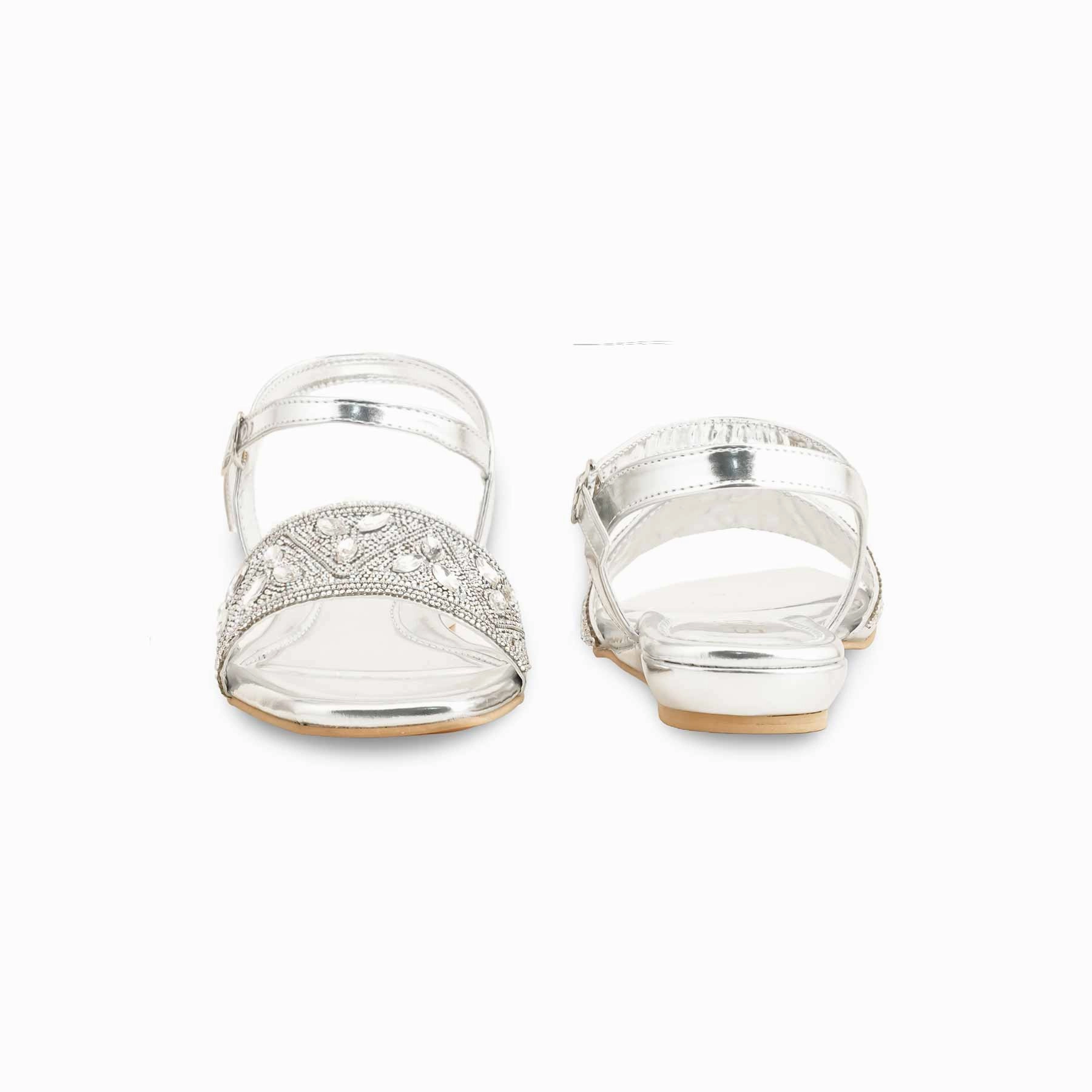 Silver Fancy Sandal For Women FN6112 Sandals With Bottom