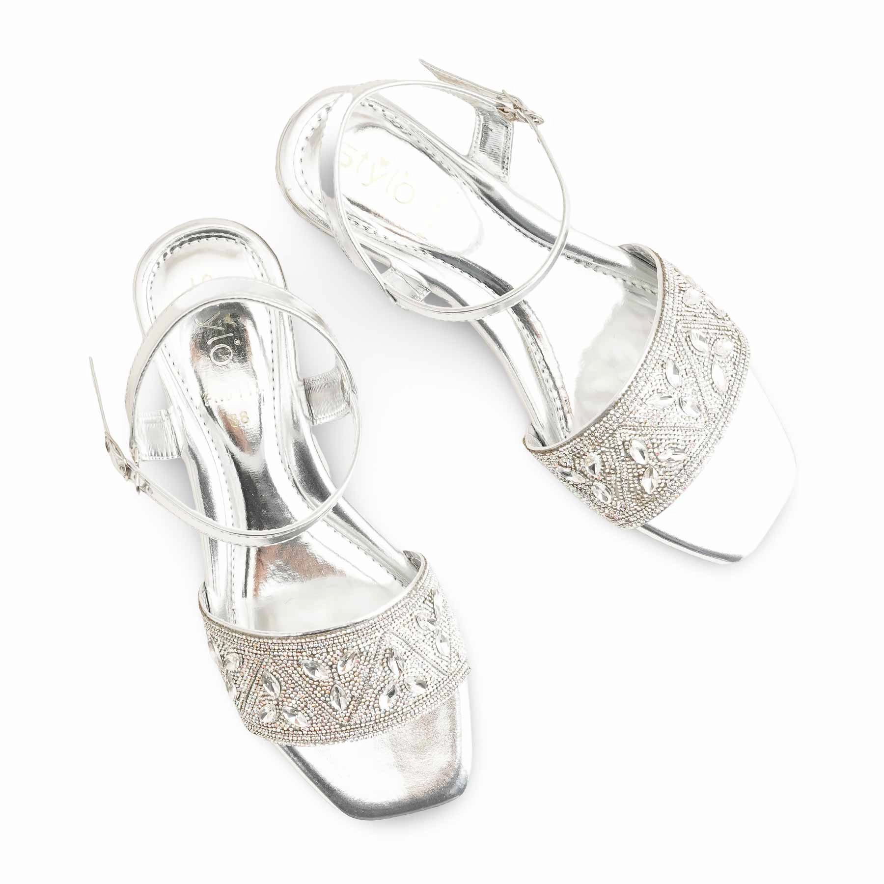 Silver Fancy Sandal For Women FN6112 Socks On Sandals