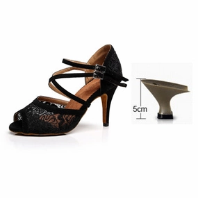 Women Black/Red Lace Latin Salsa Ballroom Dance Shoe Female Tango Samba Kizomba Waltz Dance Shoes High Heels 5/6/7.5/8.5cm VA20 High Heeled Babes