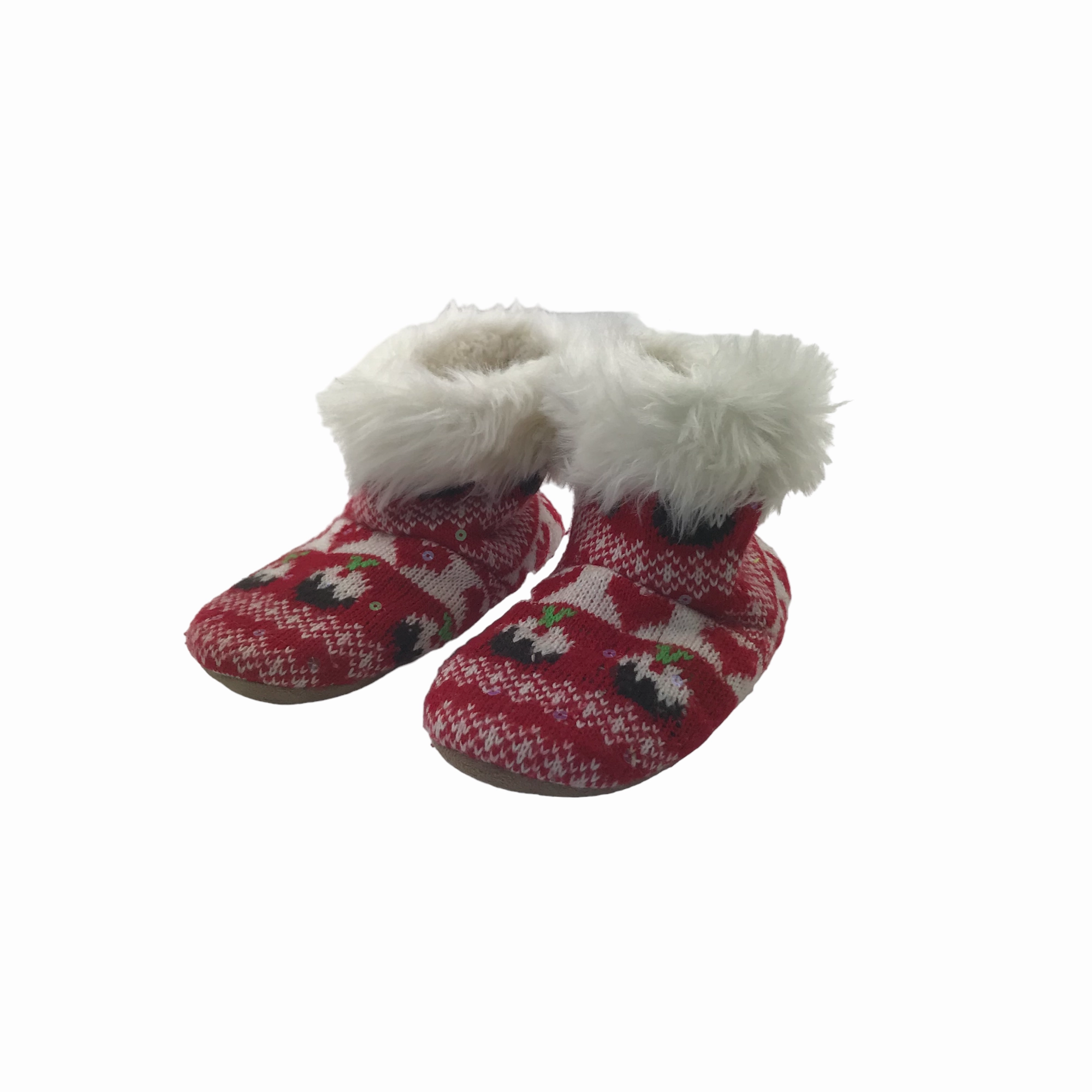 Primark Red Xmas Pattern Slippers Shoe Size 13 jr Genuine Shearling Slippers