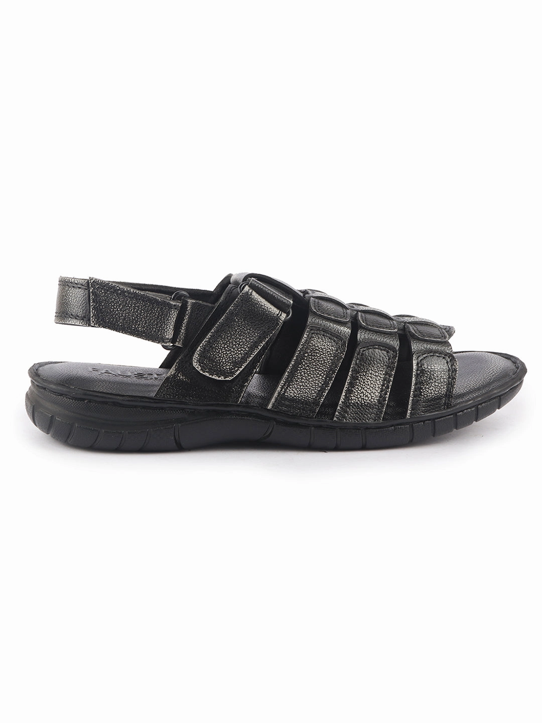 Sandals St Lucia Excursions Men Black Genuine Leather Multi Strap Open Toe Broad Feet Roman Sandals with Adjustable Back Strap|All Day Comfort with Cushioned Footbed|Slip Resistant Lightweight Sole
