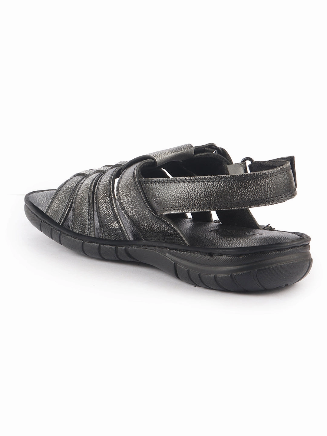 Bertuchi Sandals Men Black Genuine Leather Multi Strap Open Toe Broad Feet Roman Sandals with Adjustable Back Strap|All Day Comfort with Cushioned Footbed|Slip Resistant Lightweight Sole