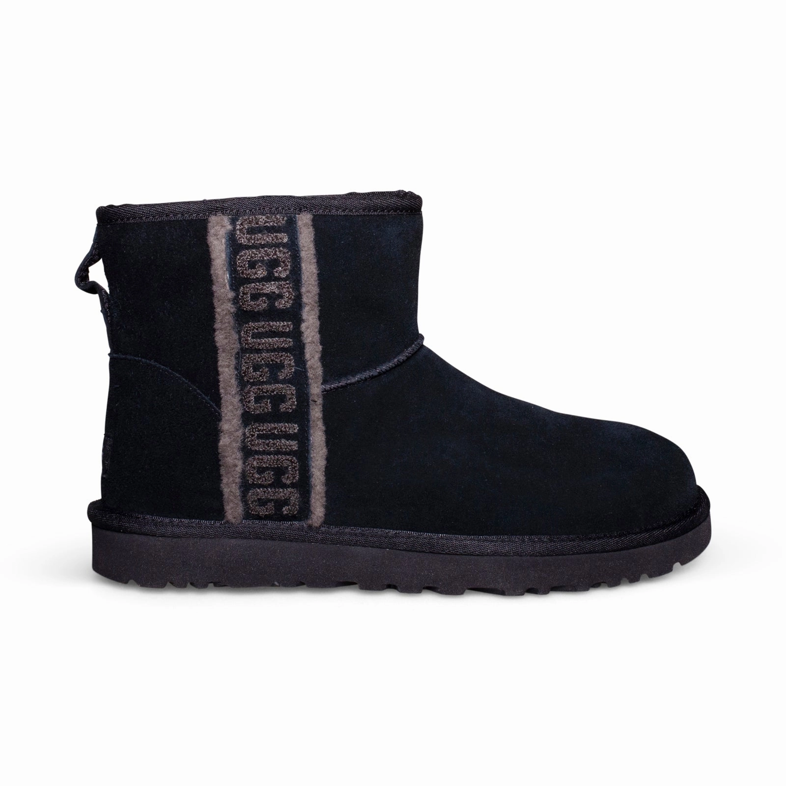 High Heel Knee High Boots UGG Classic Mini Shearling Logo Black Boots - Women's