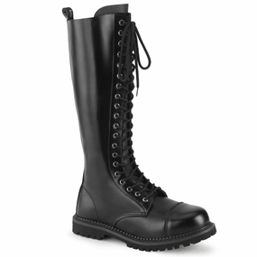 Demonia 20 Eyelet Black Leather Knee Boots Low Top Boots