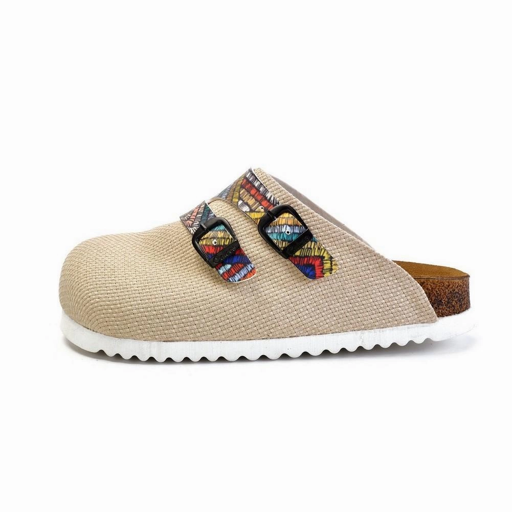 High Heels Comfortable Beige and Colored Zigzag Patterned Clogs - CAL1802