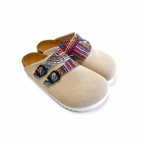 Gold High Heel Sandals Beige and Colored Zigzag Patterned Clogs - CAL1802