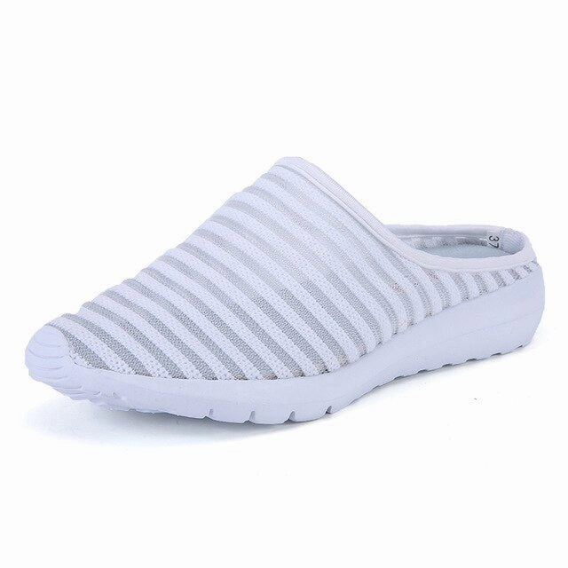 EOFK Summer Women Slippers Casual Soft Comfortable Mesh Outside Flat Slides Half Beach White Flip Flops Woman Flat Foot Badminton Shoes
