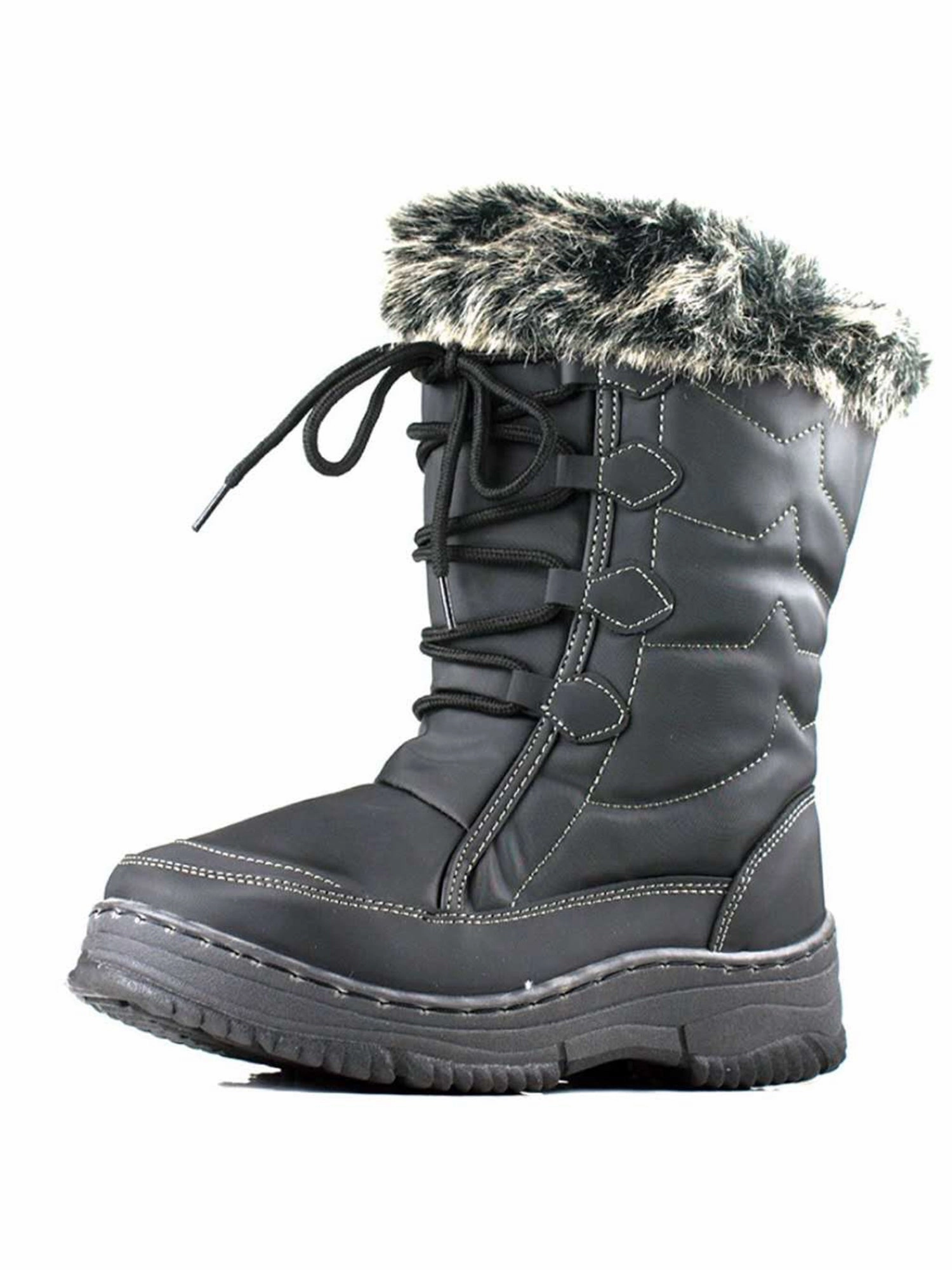 Fashion Waterproof Women Winter Boots Nonslip Warm Snow Boots Mid Calf Rubber Flat Lace Shoes Winter Shoes Wellies Company Walk