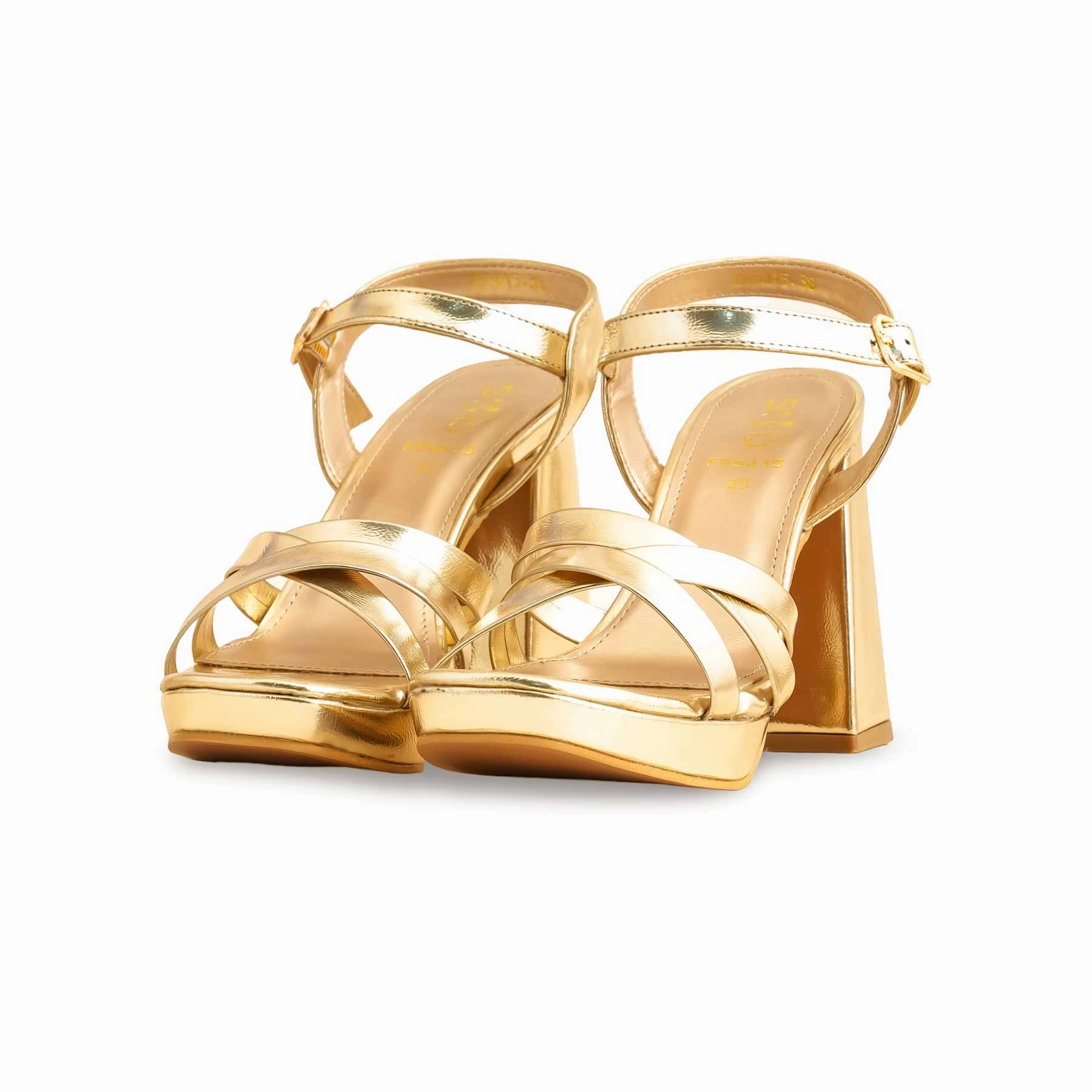 High Heels With Ankle Strap Closed Toe Golden Formal Women Sandal FR5415