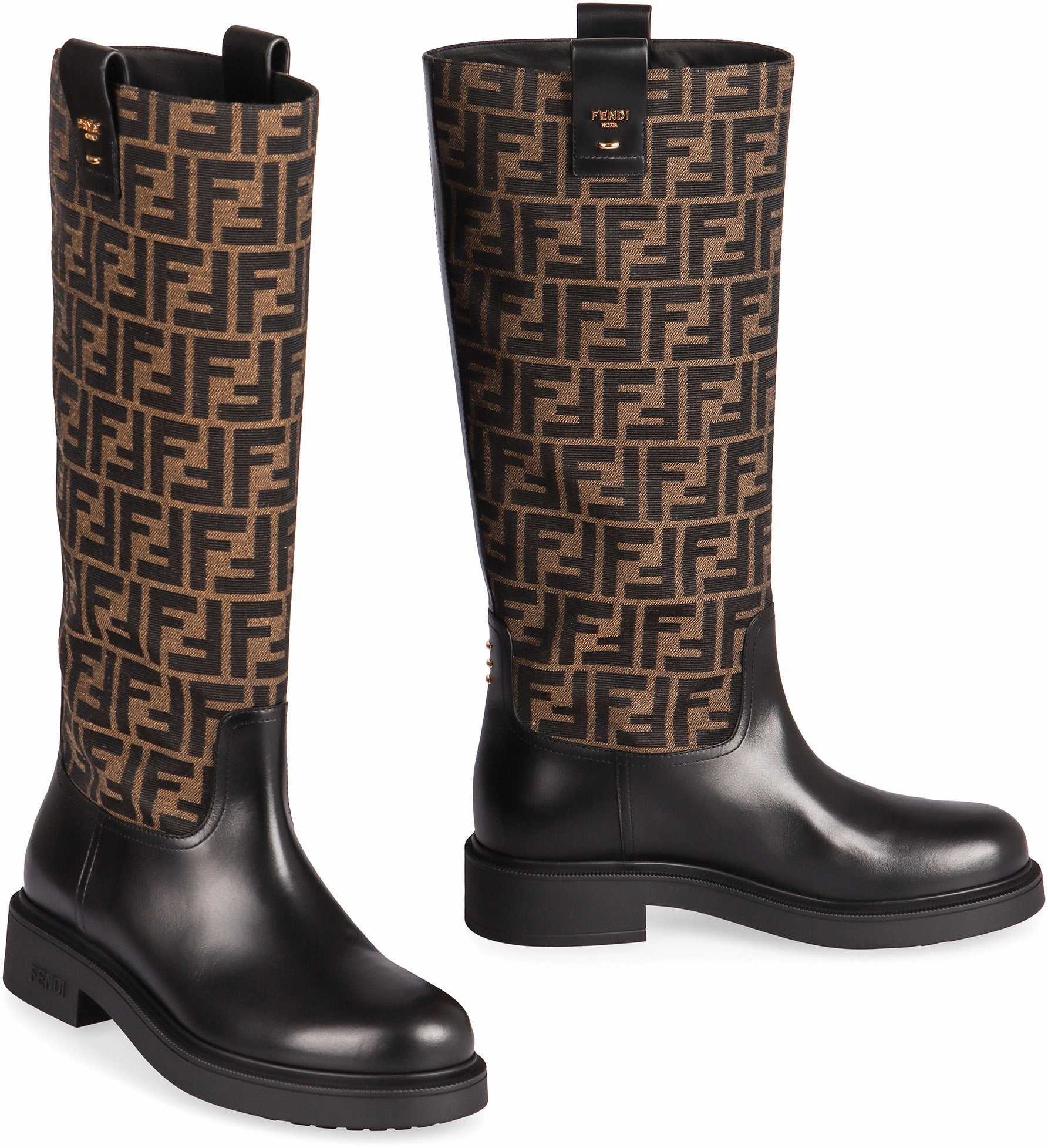 FENDI Elegant Leather and Fabric Heeled Boots for Women Boot Knee High Boots