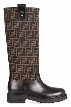 FENDI Elegant Leather and Fabric Heeled Boots for Women Work Boots With Arch Support