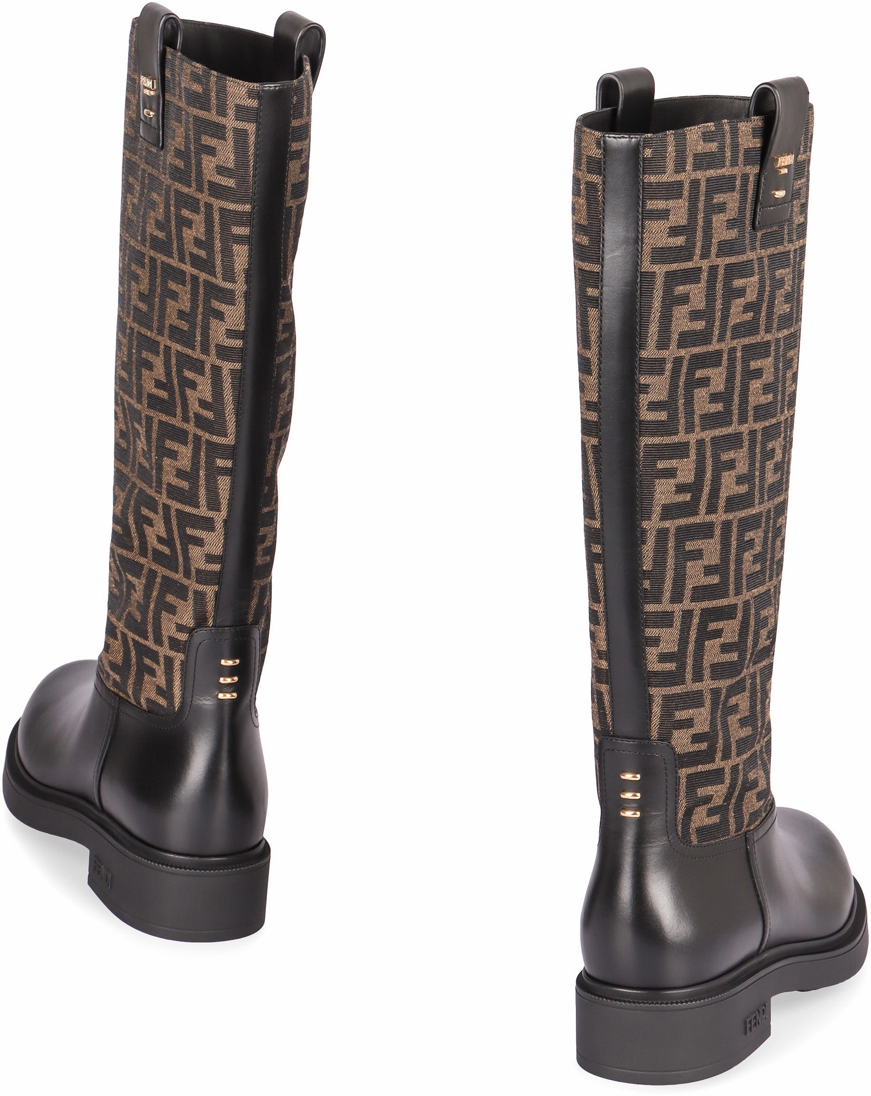 FENDI Elegant Leather and Fabric Heeled Boots for Women Composite Toe Rubber Boots