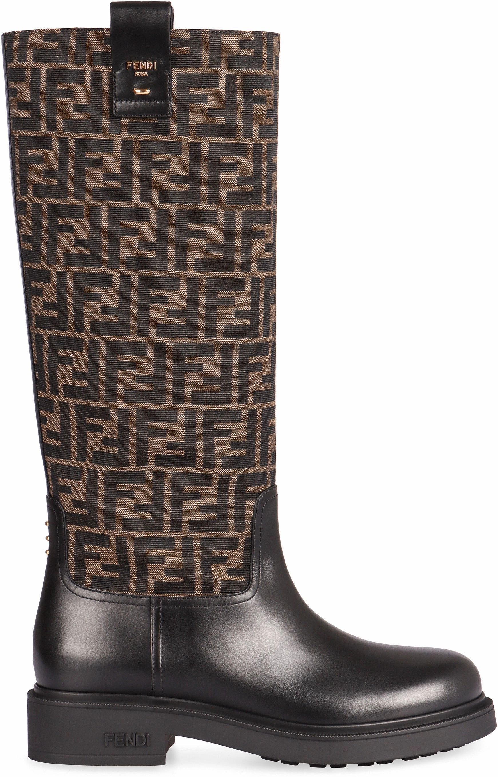 Winter Boots With Arch Support FENDI Elegant Leather and Fabric Heeled Boots for Women