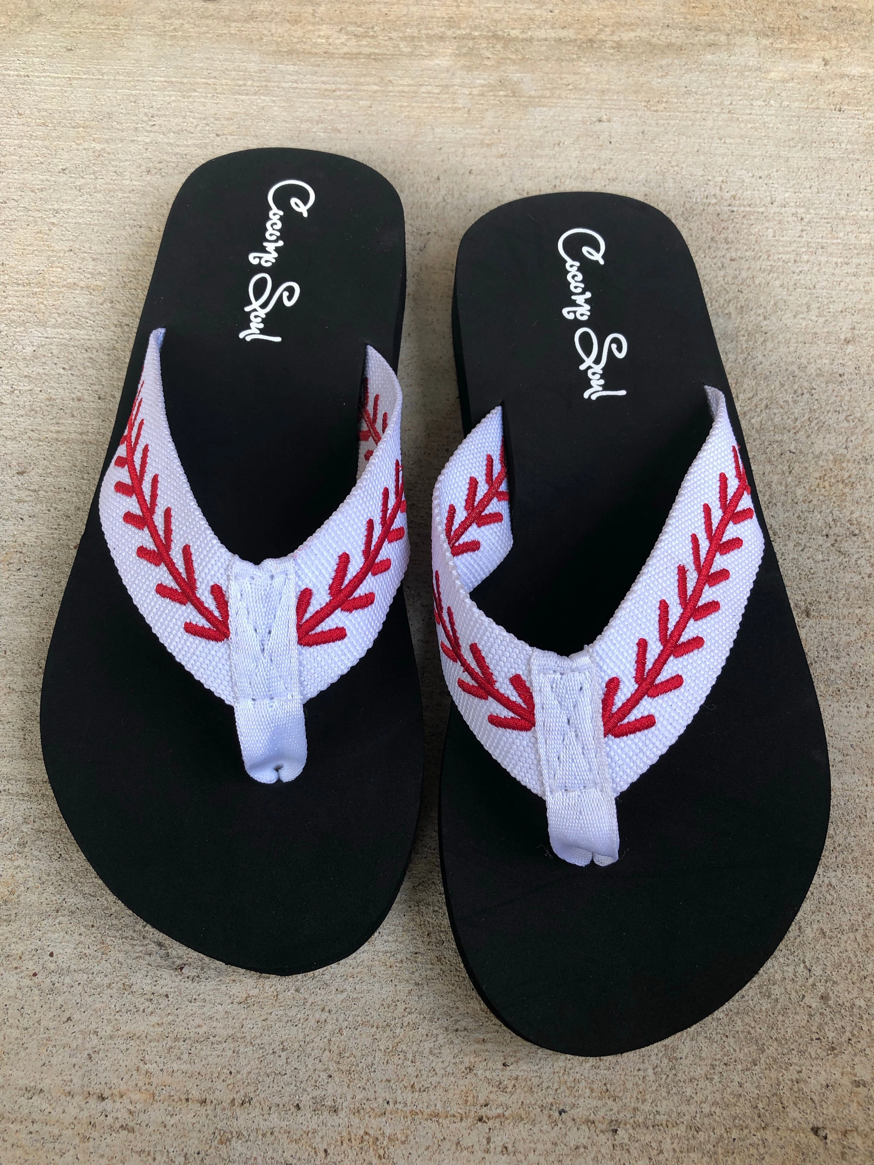 Flip Flops Bow Thong Baseball Embroidered Baseball Flip Flops Sandals Slippers Womens