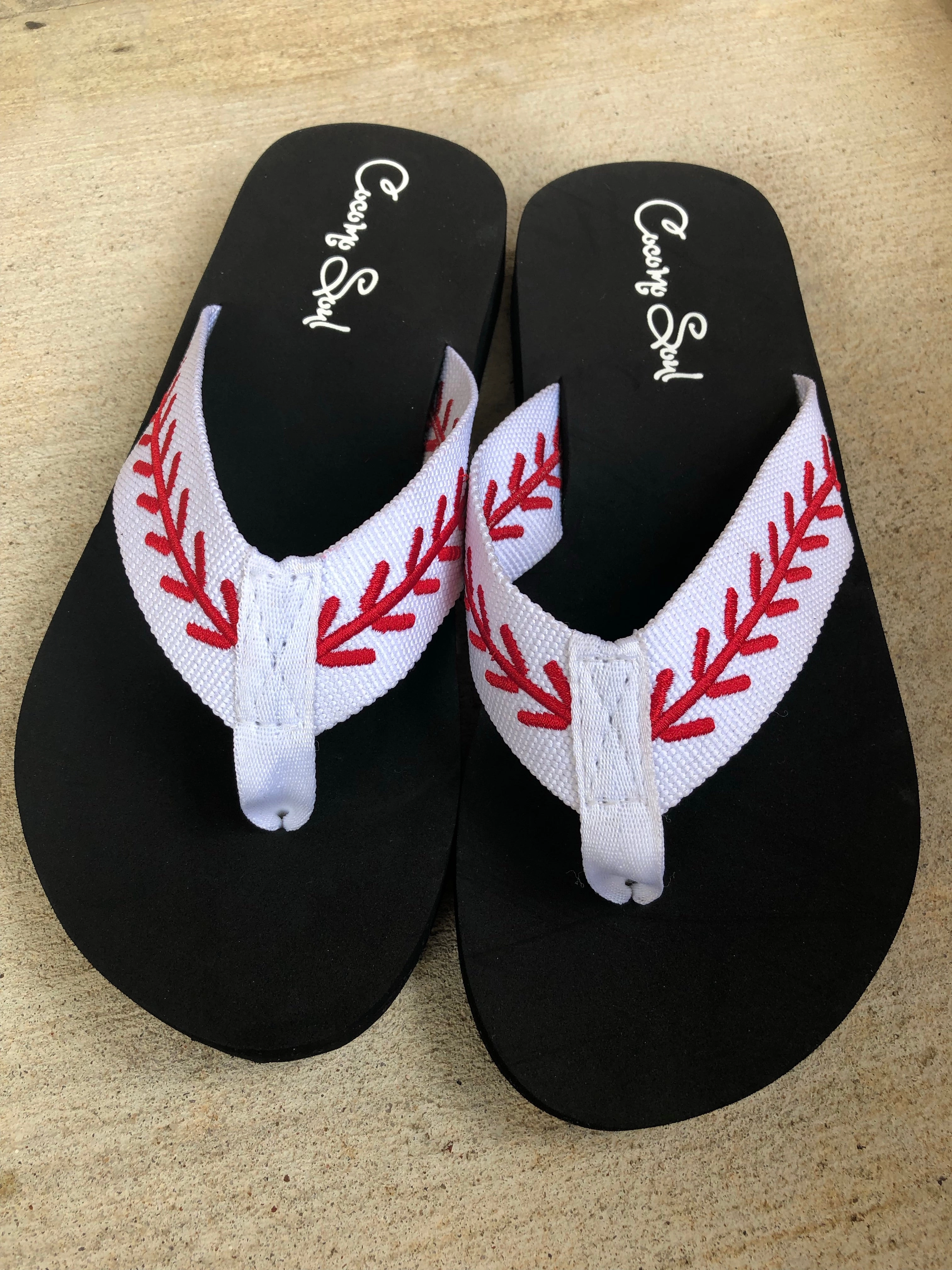 Flip Flops Recommended By Podiatrists Baseball Embroidered Baseball Flip Flops Sandals Slippers Womens