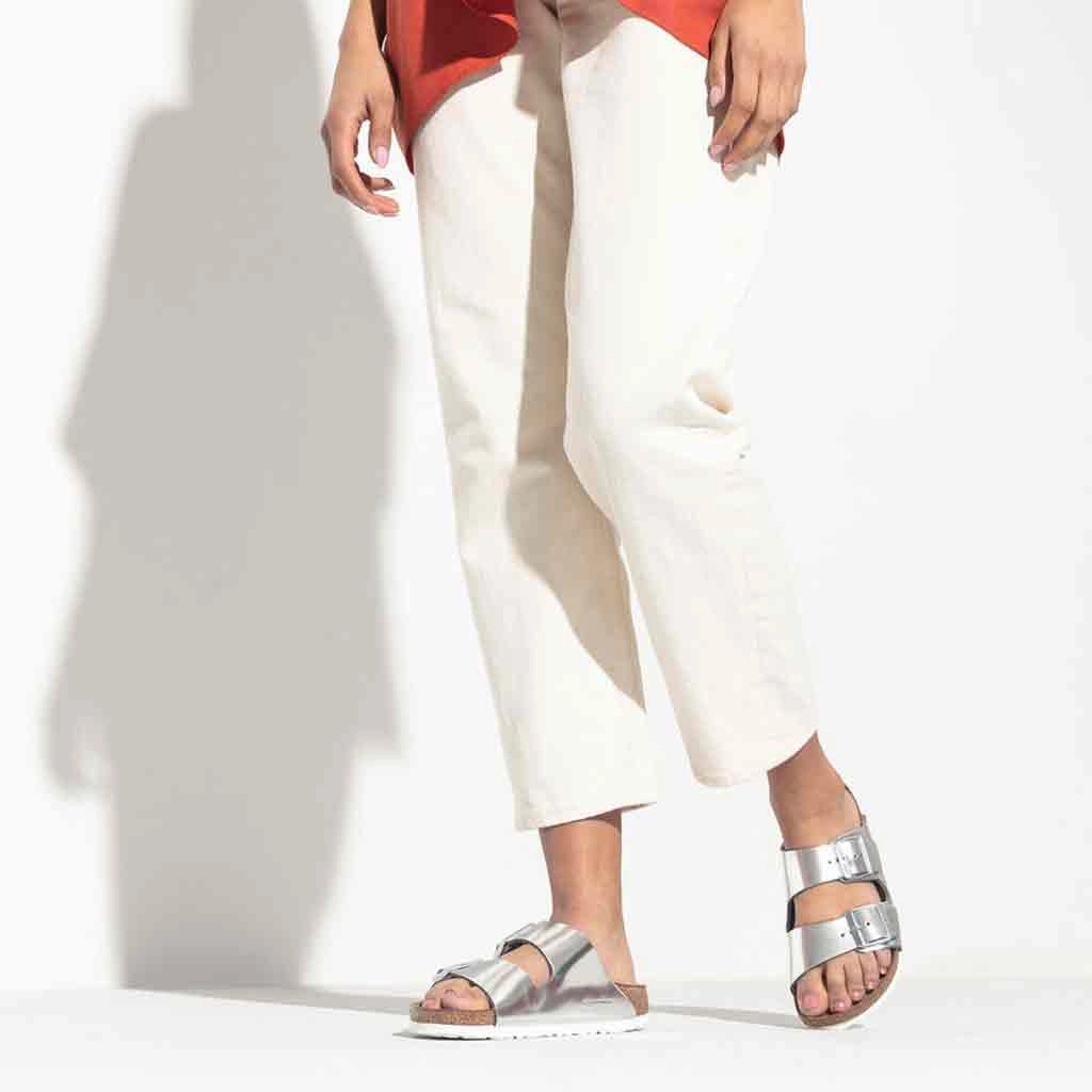Birkenstock Arizona SFB Sandal for Women - Silver Flat Shoes Dsw