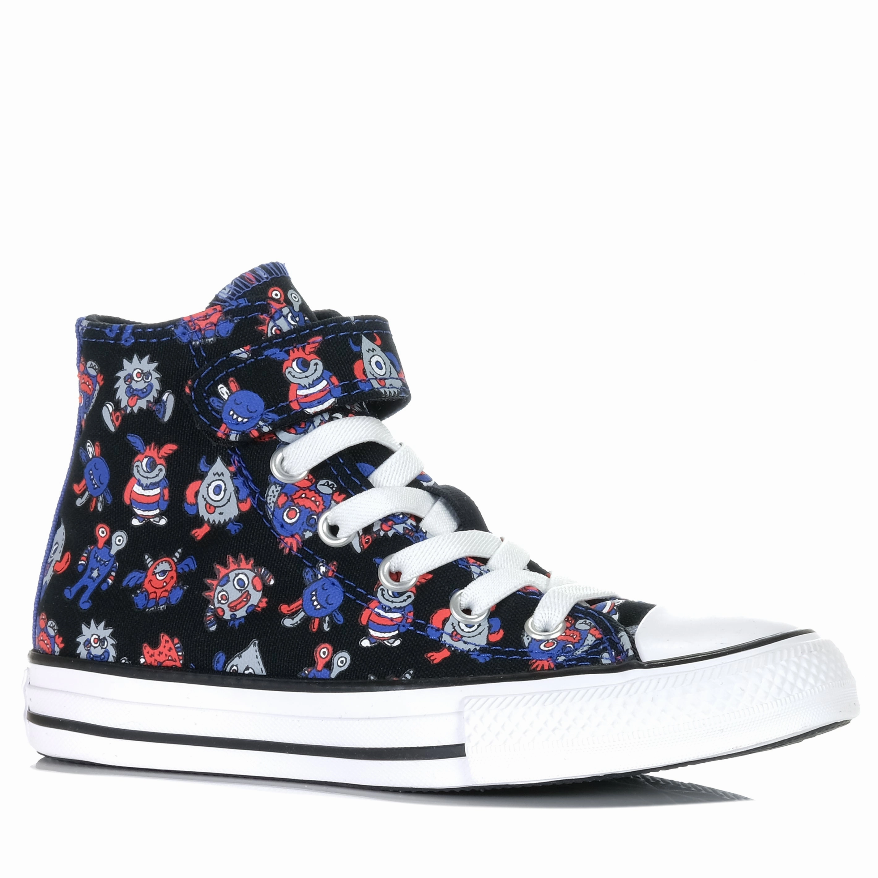 Converse Chuck Taylor Kids Monster Mashup 1V Hi Black/Blue Flame Square Toe Cowboy Boots Men