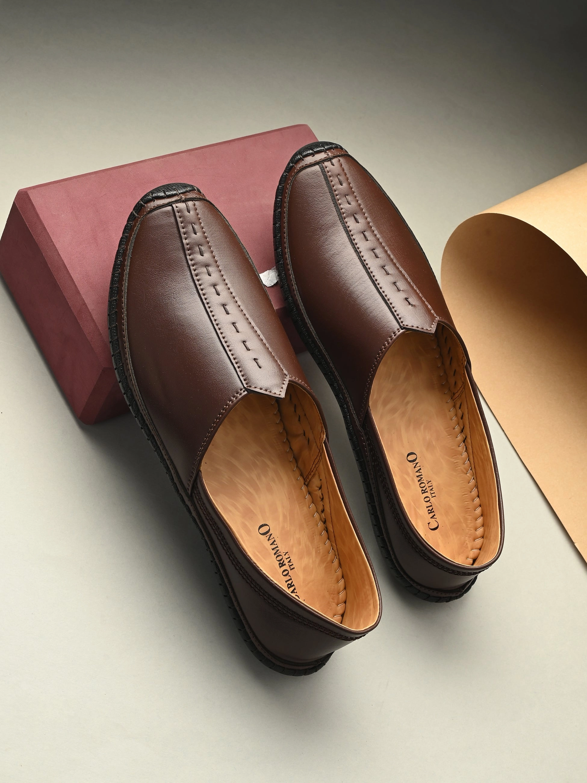 Lebron Casual Shoes CARLO ROMANO BY WASAN BROWN COLOR VEGAN LEATHER SLIP ON NAGRA SHOES FOR MEN