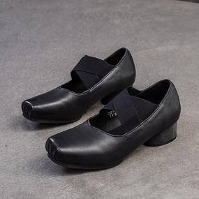 Women Retro Leather Cross Strap Low Block Casual Shoes Casual Skateboarding Shoes