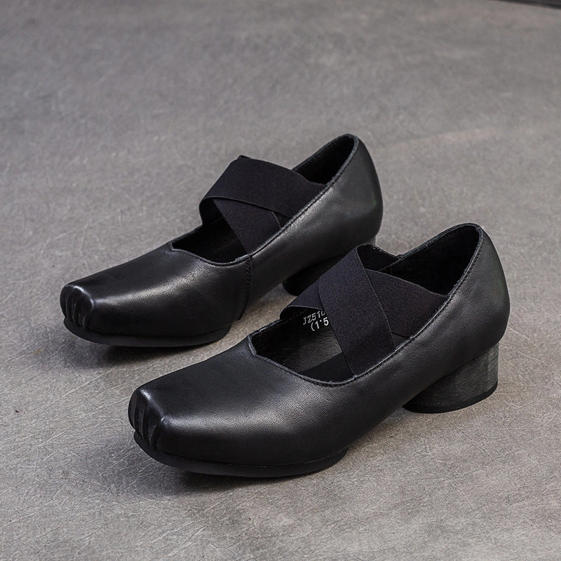 Women Retro Leather Cross Strap Low Block Casual Shoes Tiger Runner Casual Shoes