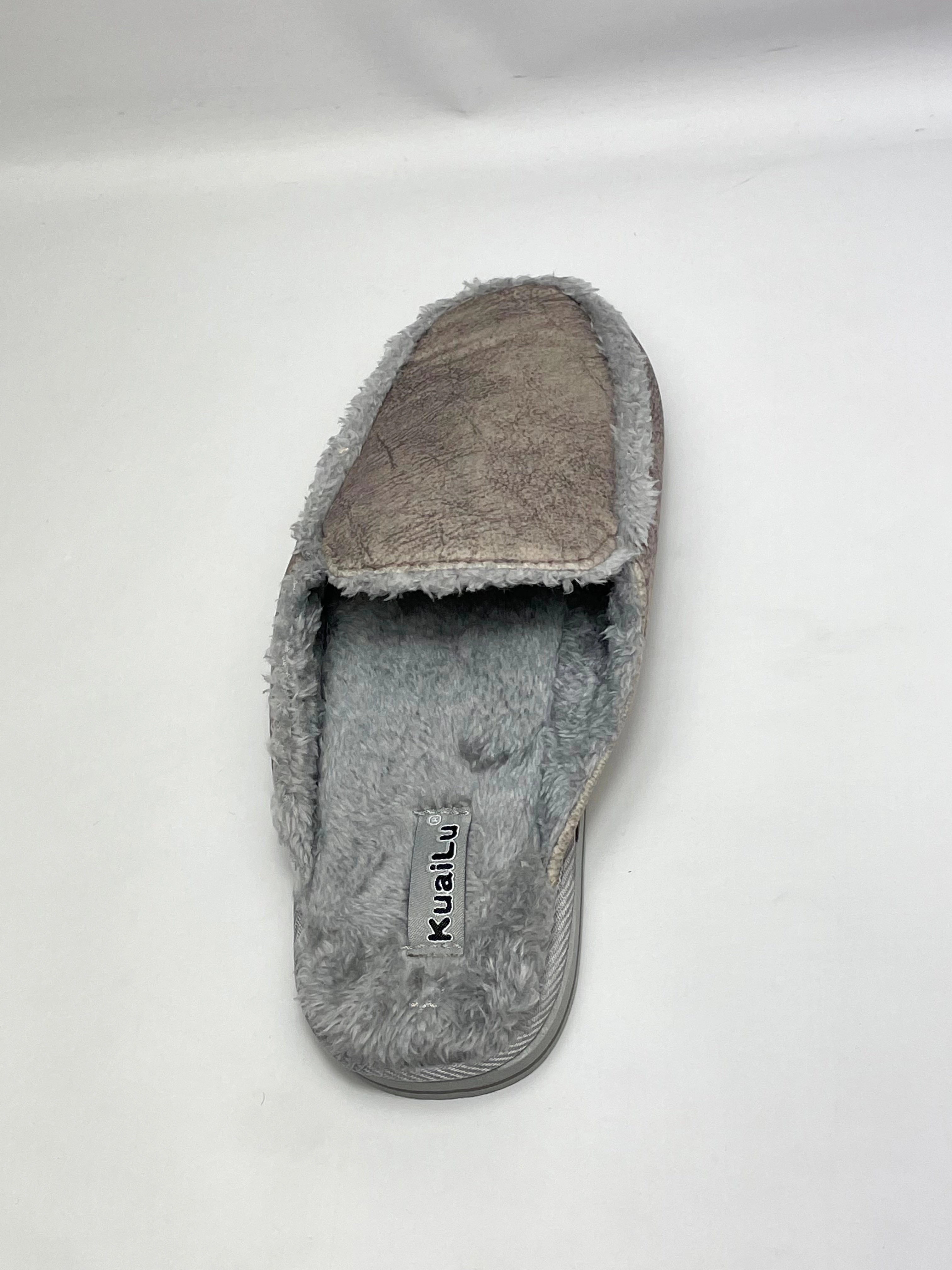 KuaiLu Faux Fur Women's Fuzzy Slippers in Grey Marabou Slippers