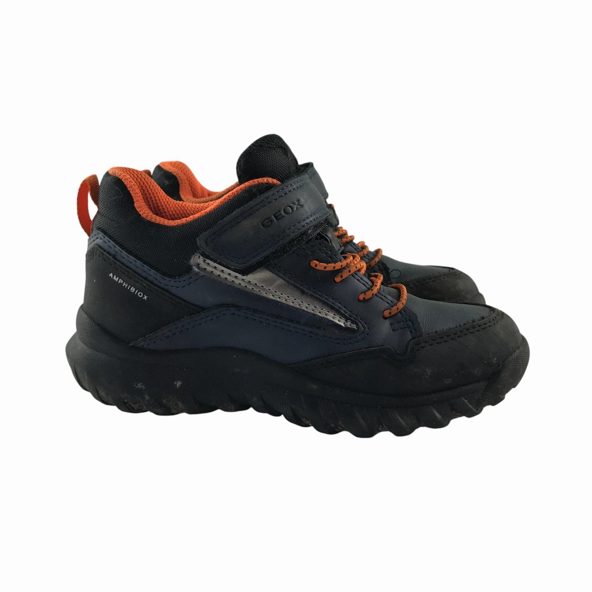 Geox hiking shoe size 11 junior blue and black with orange laces waterproof Walking Shoes With Wide Toe Box
