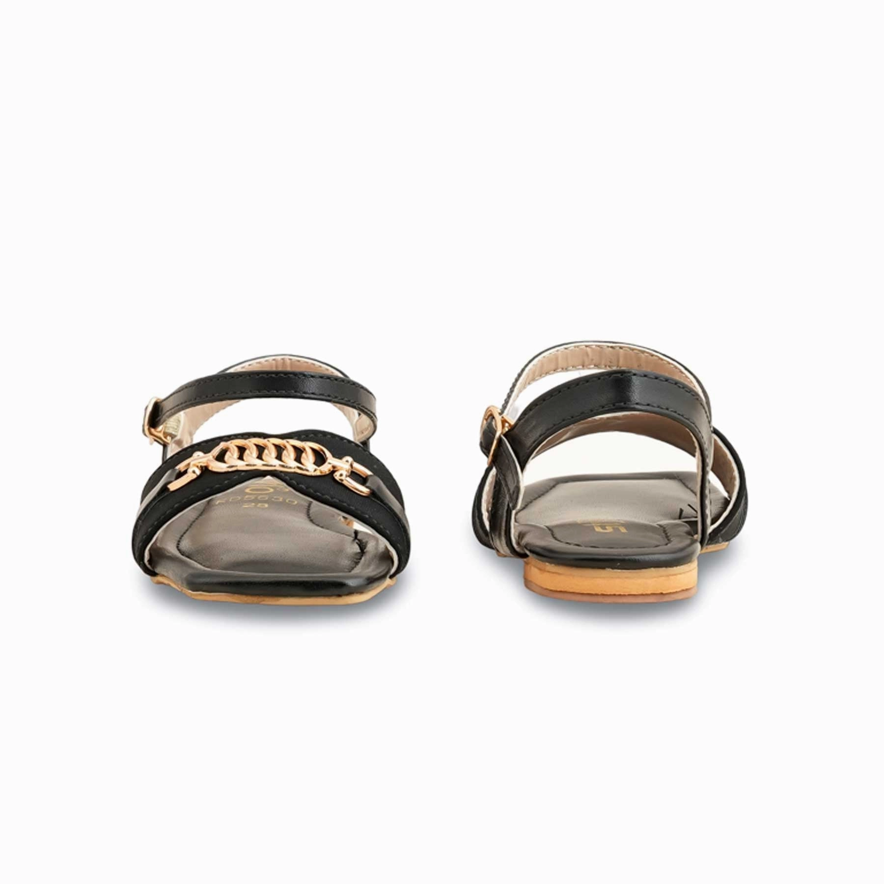 Wooden Wedge Sandals Girls Black Casual Sandal KD5630