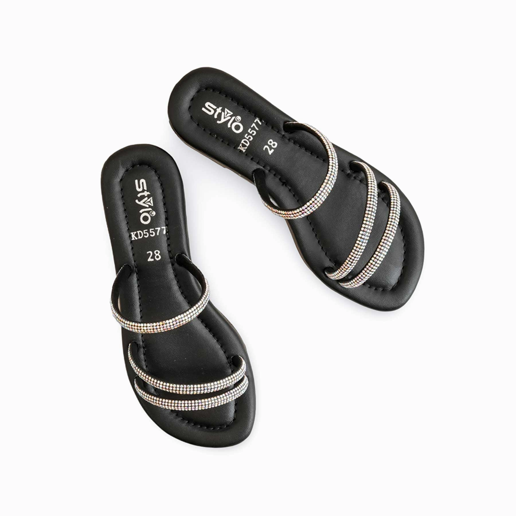 Black Flat Slides Girls Black Fancy Slipper KD5577