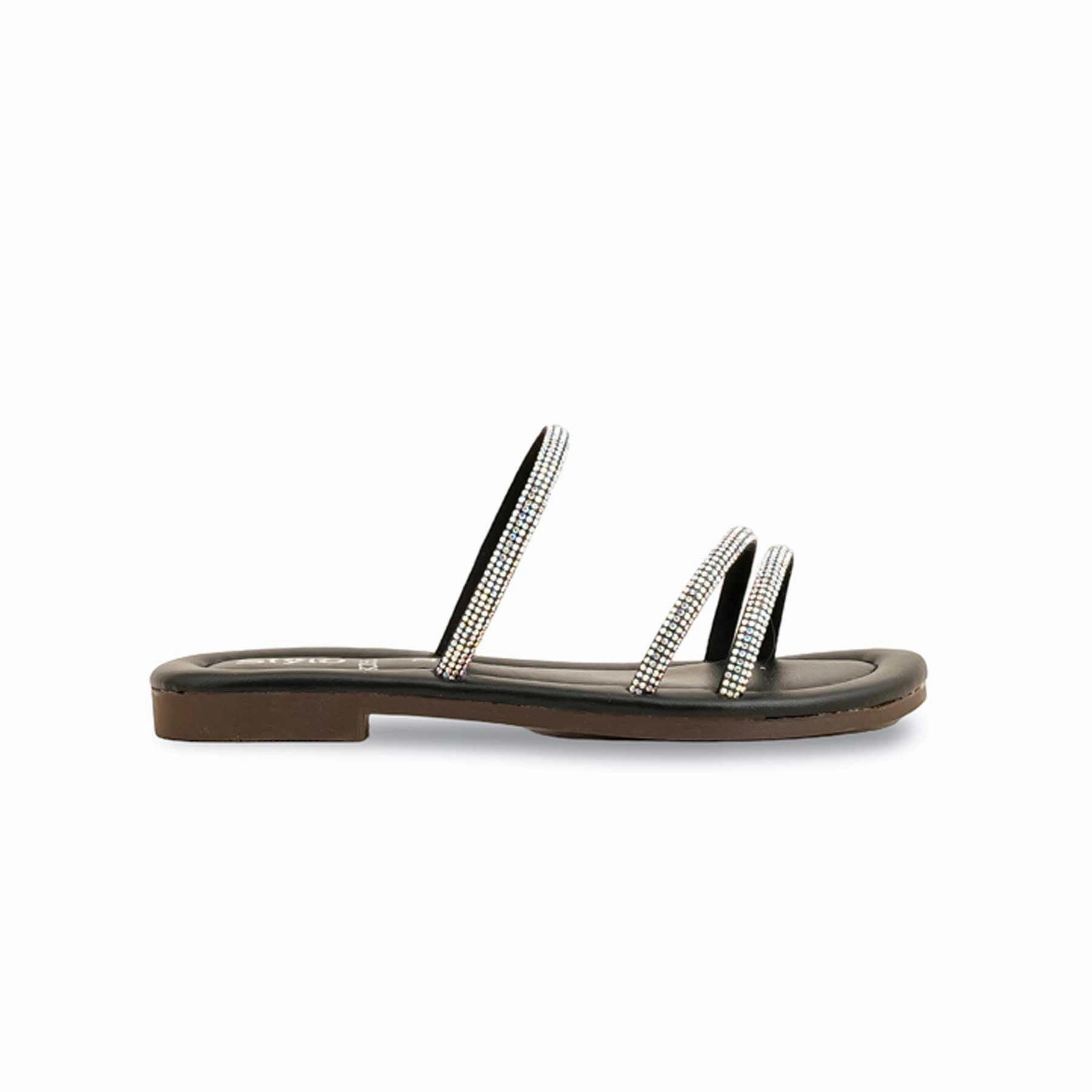 Slippers With Solid Soles Girls Black Fancy Slipper KD5577