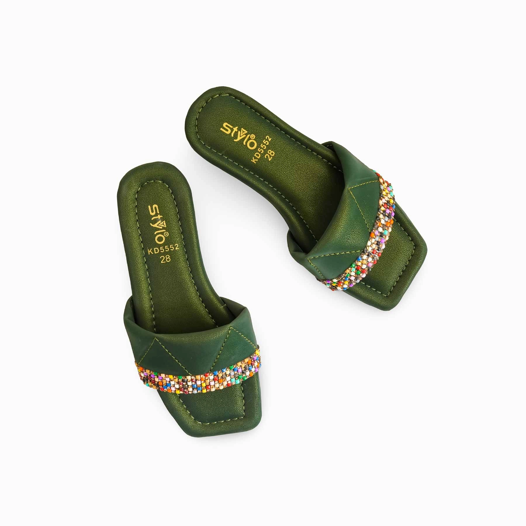 Old Man In Slippers Girls Green Casual Slipper KD5552