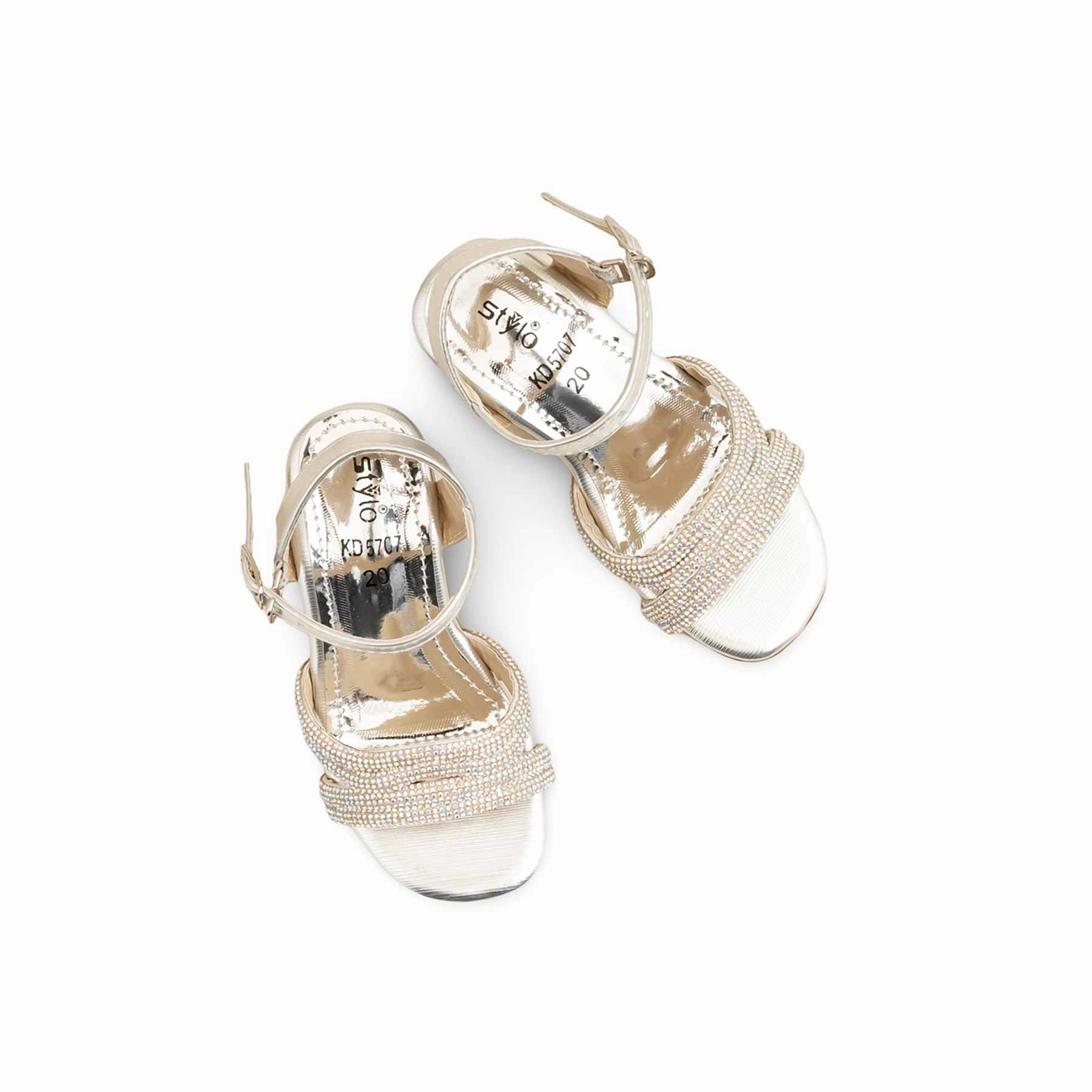 Girls Silver Fancy Sandal KD5707 Strappy Heeled Sandals