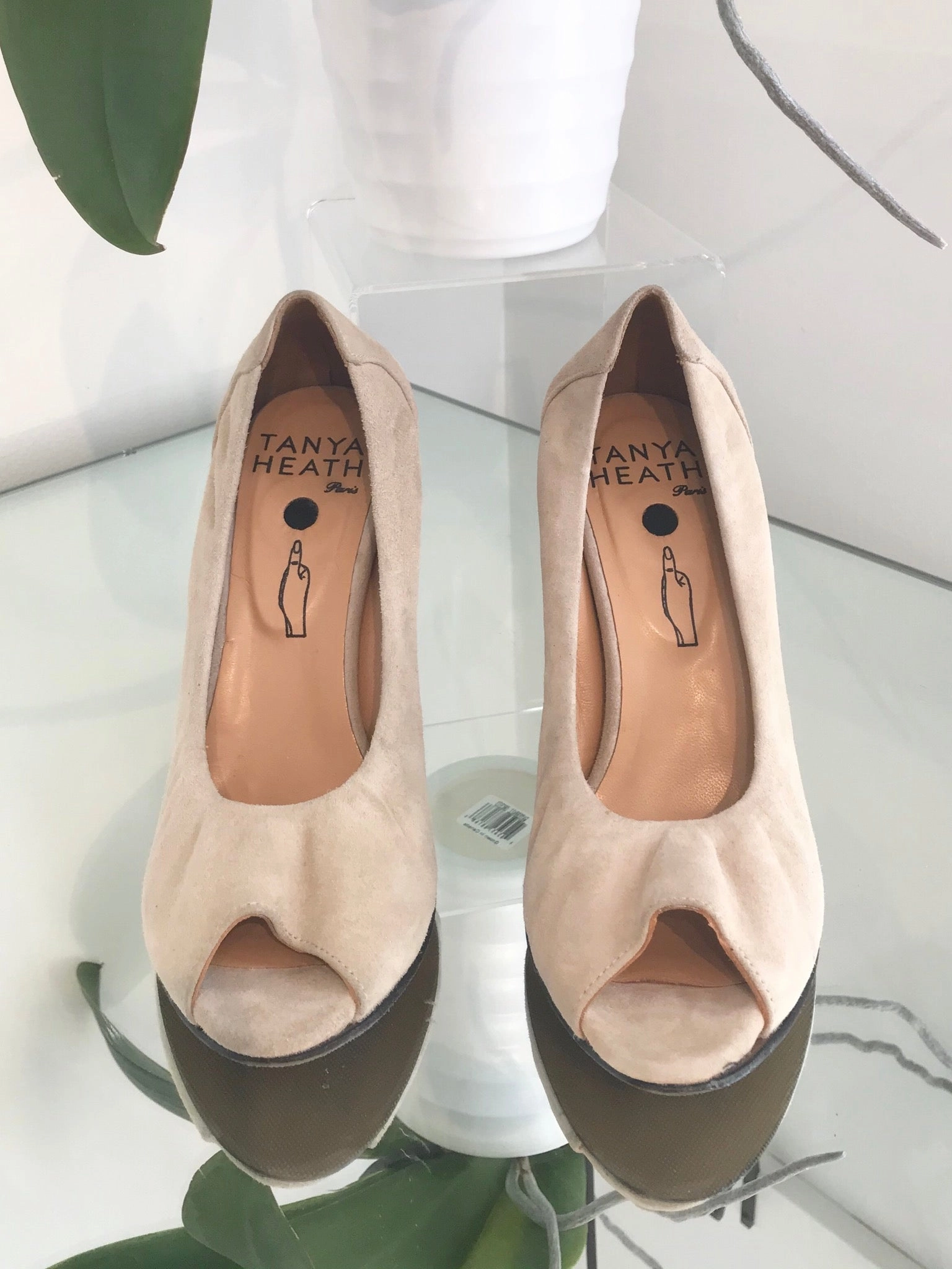 TANYA HEATH Suede Peep Toe Heels Locked High Heels