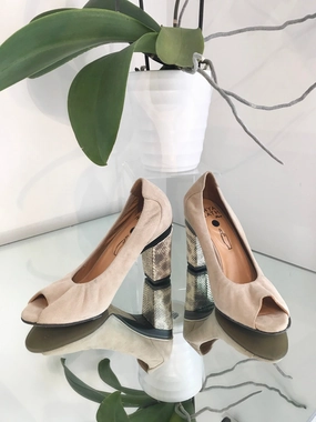 TANYA HEATH Suede Peep Toe Heels Jenni Rivera High Heels