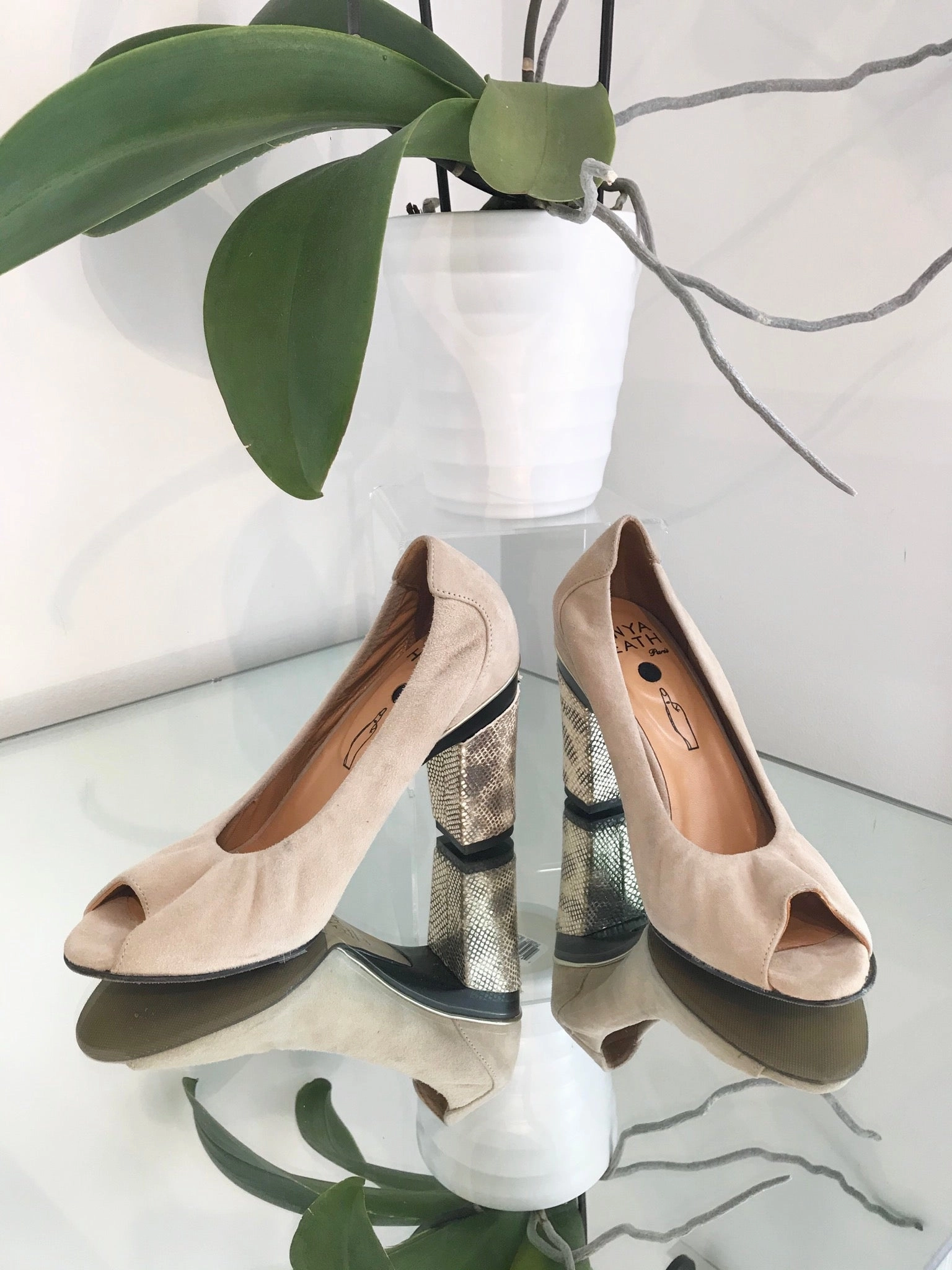 Secretaries In High Heels TANYA HEATH Suede Peep Toe Heels