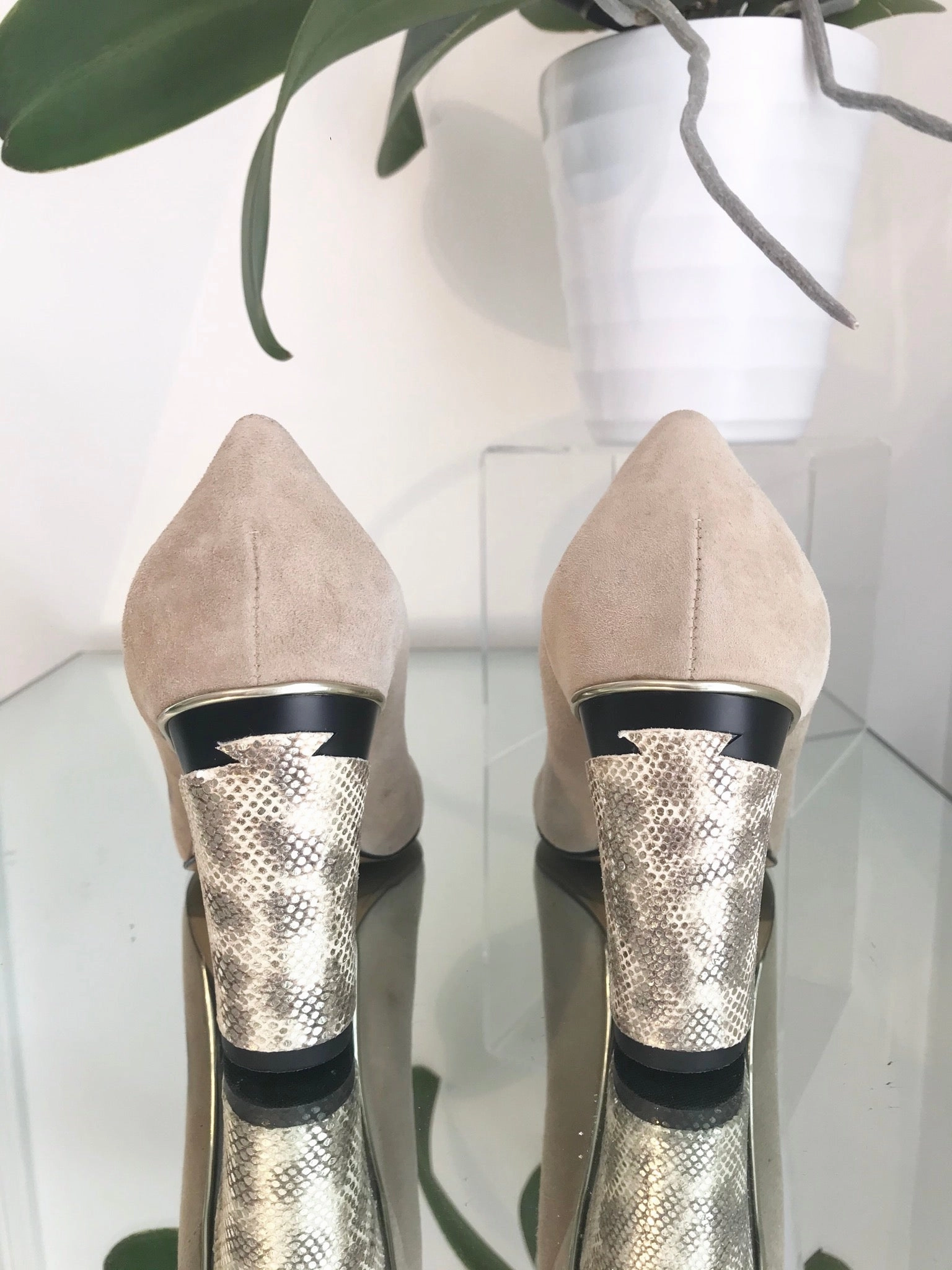 TANYA HEATH Suede Peep Toe Heels High