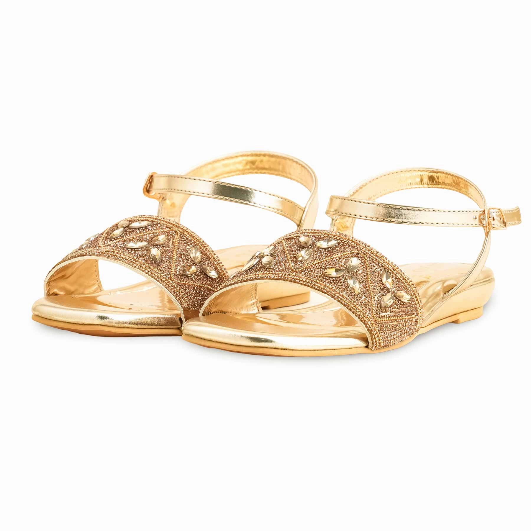 Tkee Sandals Golden Fancy Sandal For Women FN6112