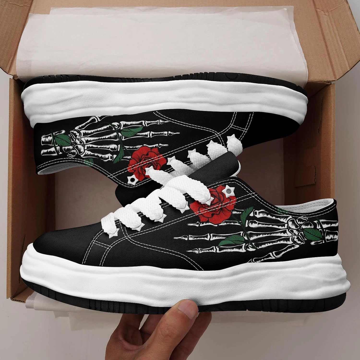 Gothic Skelton Hand Rose Fashion Sneakers for Women | Streetwear Trendy Comfort Walking Shoes