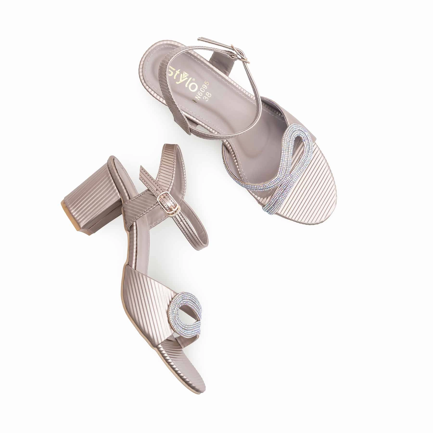 High Heel Leg Golden Fancy Sandal for Women FN6095