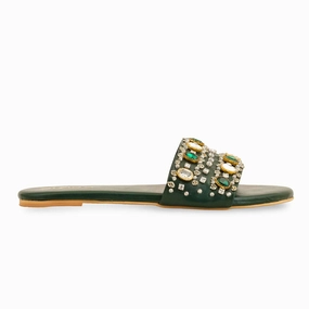 Shoes With Flat Heels Green Fancy Women Slipper EC0217