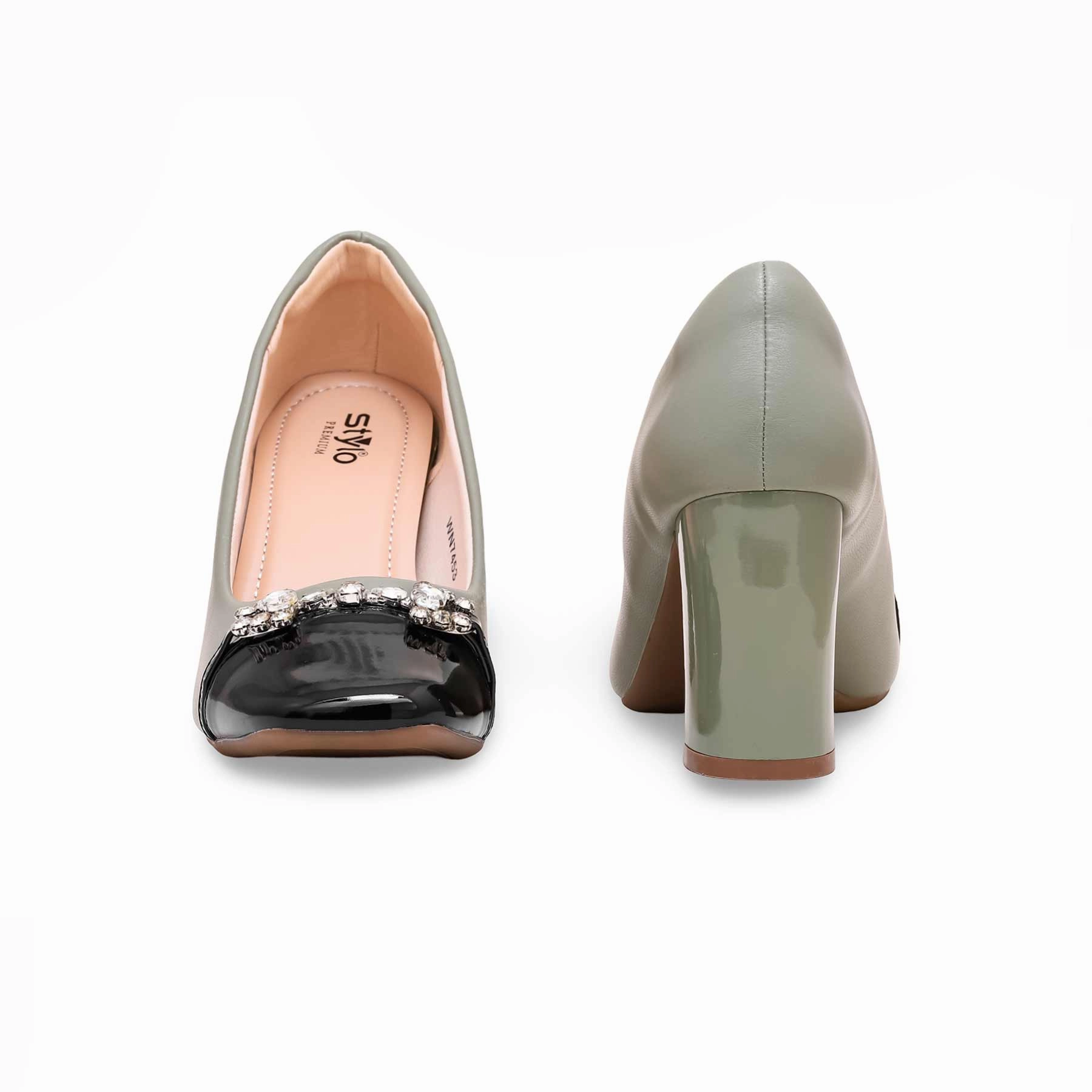 High Heel Cork Wedges Green Winter Court Shoes WN7453