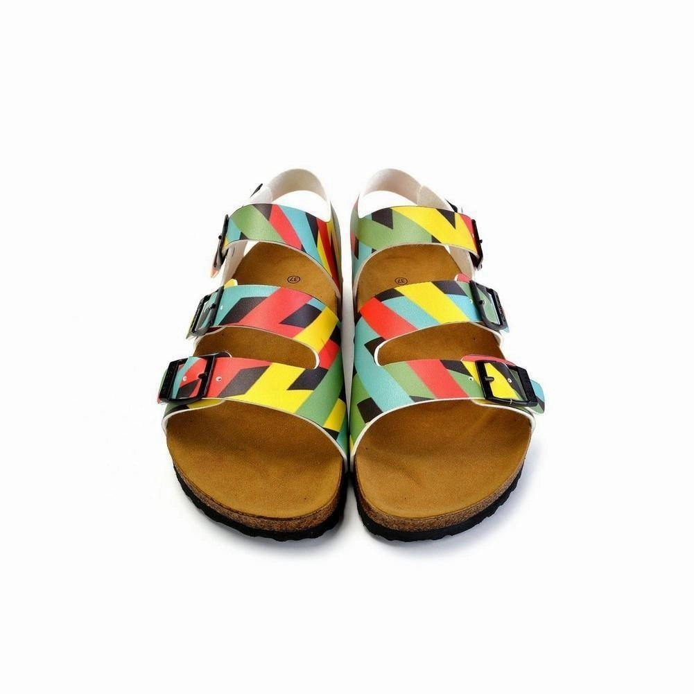 Green, Yellow, Black, Blue Colored Strip Patterned Clogs - CAL1901 Places To Buy High Heels