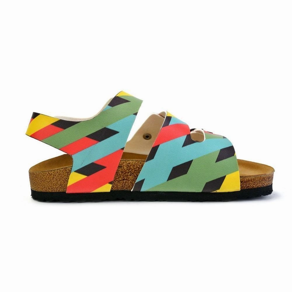 Green, Yellow, Black, Blue Colored Strip Patterned Clogs - CAL1901 Ankle High Heel Shoes