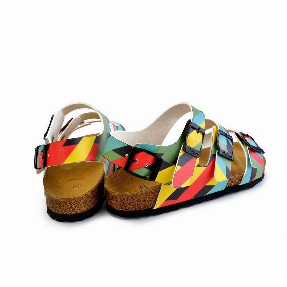 Green, Yellow, Black, Blue Colored Strip Patterned Clogs - CAL1901 Victoria Justice Heels