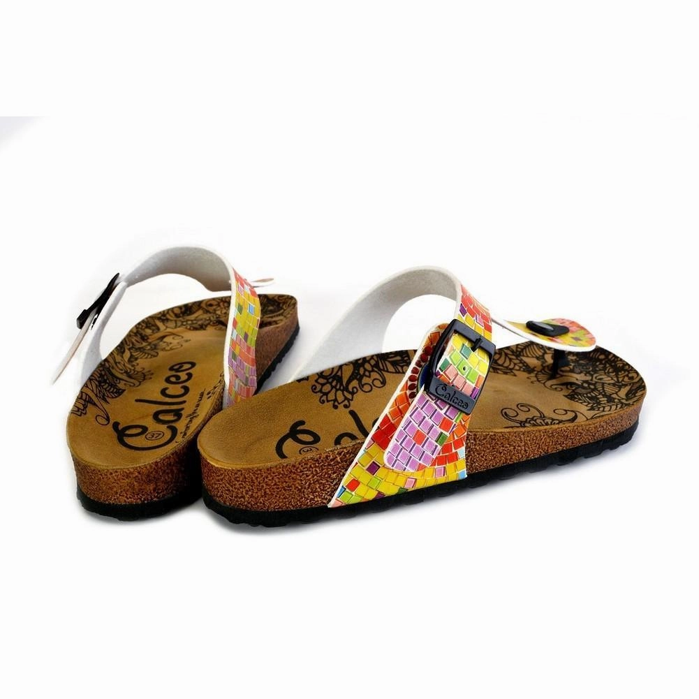 12 In High Heels Blue, Yellow, Orange Geometric Patterned Sandal - CAL528