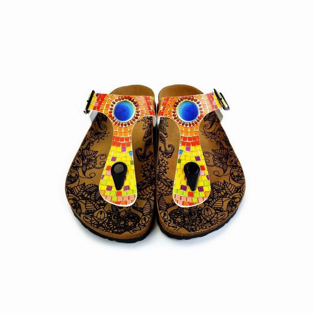 Blue, Yellow, Orange Geometric Patterned Sandal - CAL528 High Heel Knee High Leather Boots