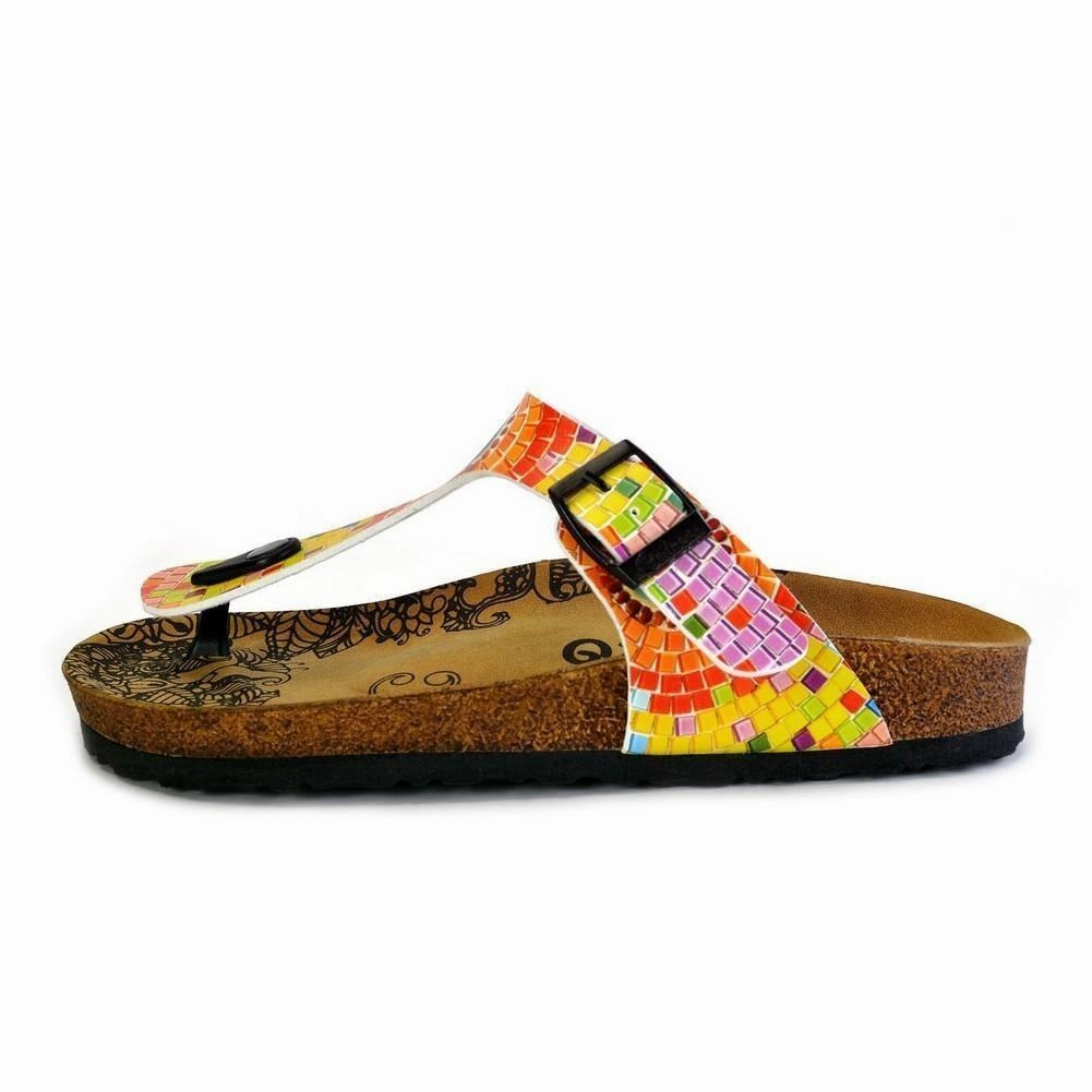 Blue, Yellow, Orange Geometric Patterned Sandal - CAL528 30cm High Heels