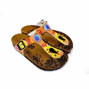 Difference Between High Heels And Pumps Blue, Yellow, Orange Geometric Patterned Sandal - CAL528