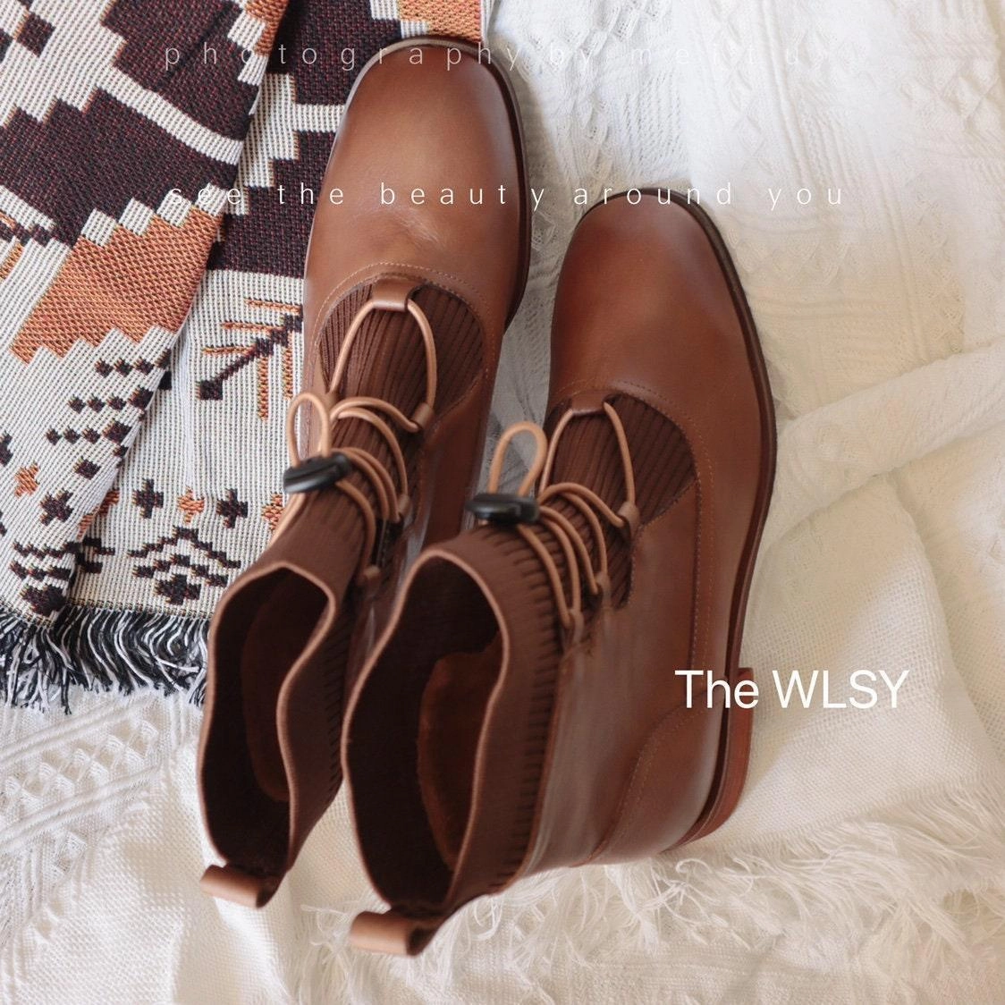 Handcrafted Women Genuine Leather Boots Ankle Square Heels Brown Punk Goth Lace Up Handmade Round Toe Big Size 5 AU/36 EU Shoes Woman Recommended Walking Boots