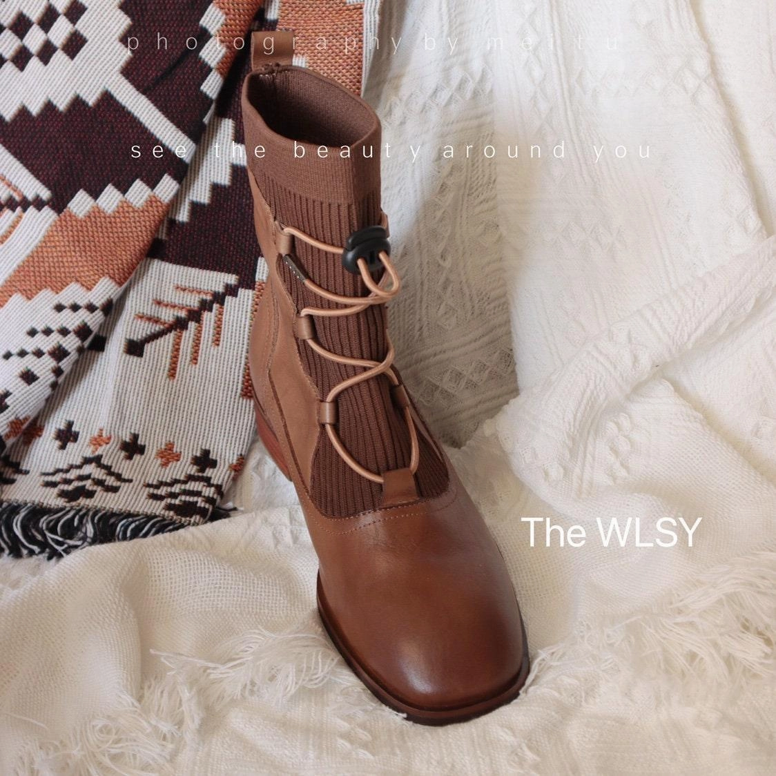 Handcrafted Women Genuine Leather Boots Ankle Square Heels Brown Punk Goth Lace Up Handmade Round Toe Big Size 5 AU/36 EU Shoes Woman Work Western Boots