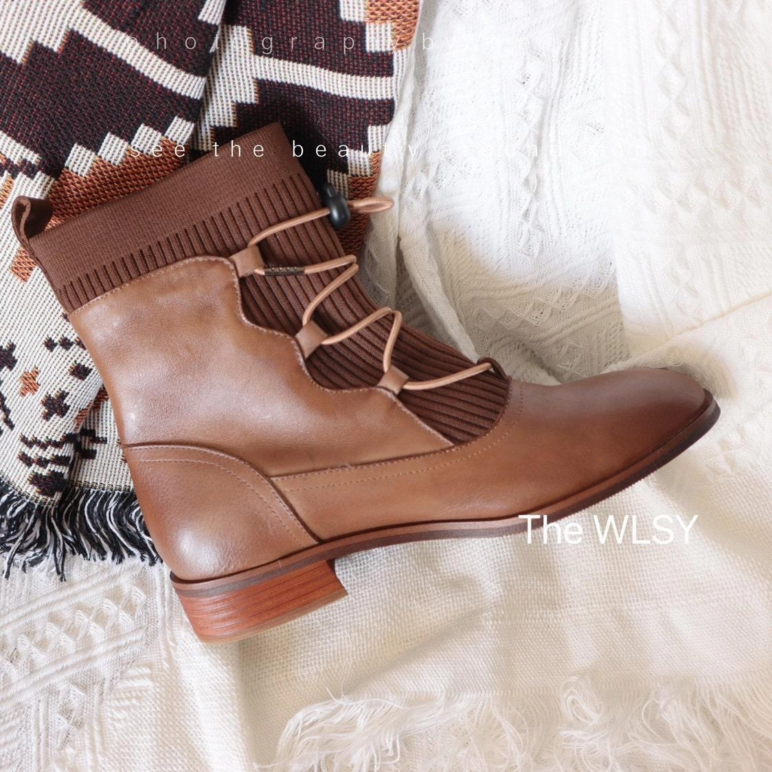 Kids Hunting Boots Handcrafted Women Genuine Leather Boots Ankle Square Heels Brown Punk Goth Lace Up Handmade Round Toe Big Size 5 AU/36 EU Shoes Woman